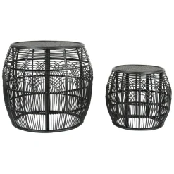 Table d'appoint ronde (x2) en rotin et bois noir - Element