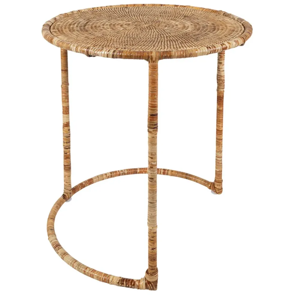 Table gigogne rond par 2 en fer et rotin naturel 50x50cm - Pasil
