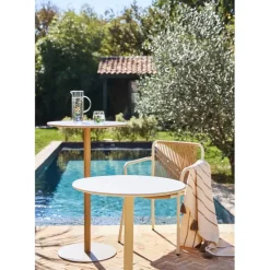 Table haute d'extérieur ronde en acier taupe d60xh100cm - Ajay