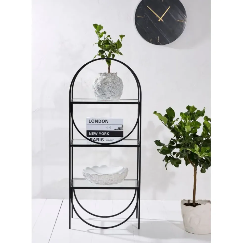 Étagère 3 niveaux en verre et fer noir h120cm - Lernet