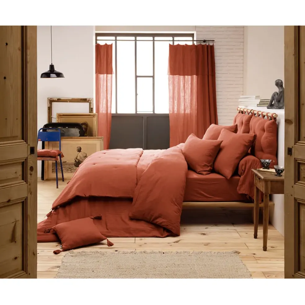 Taie d'oreiller en gaze de coton unie terracotta 50x70cm - Gaia