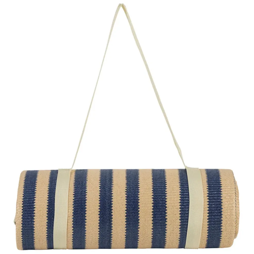 Tapis de plage en tissu rayé indigo et naturel 180x120cm - Medi