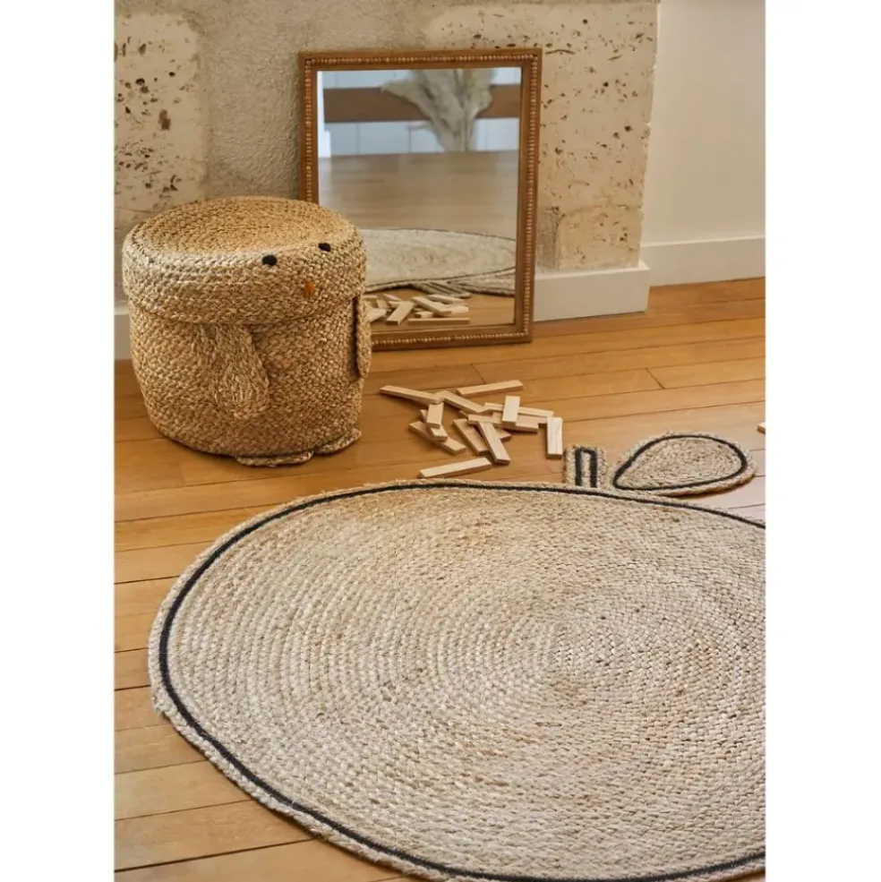 Tapis pomme en jute et coton naturel d100cm - Les fruits