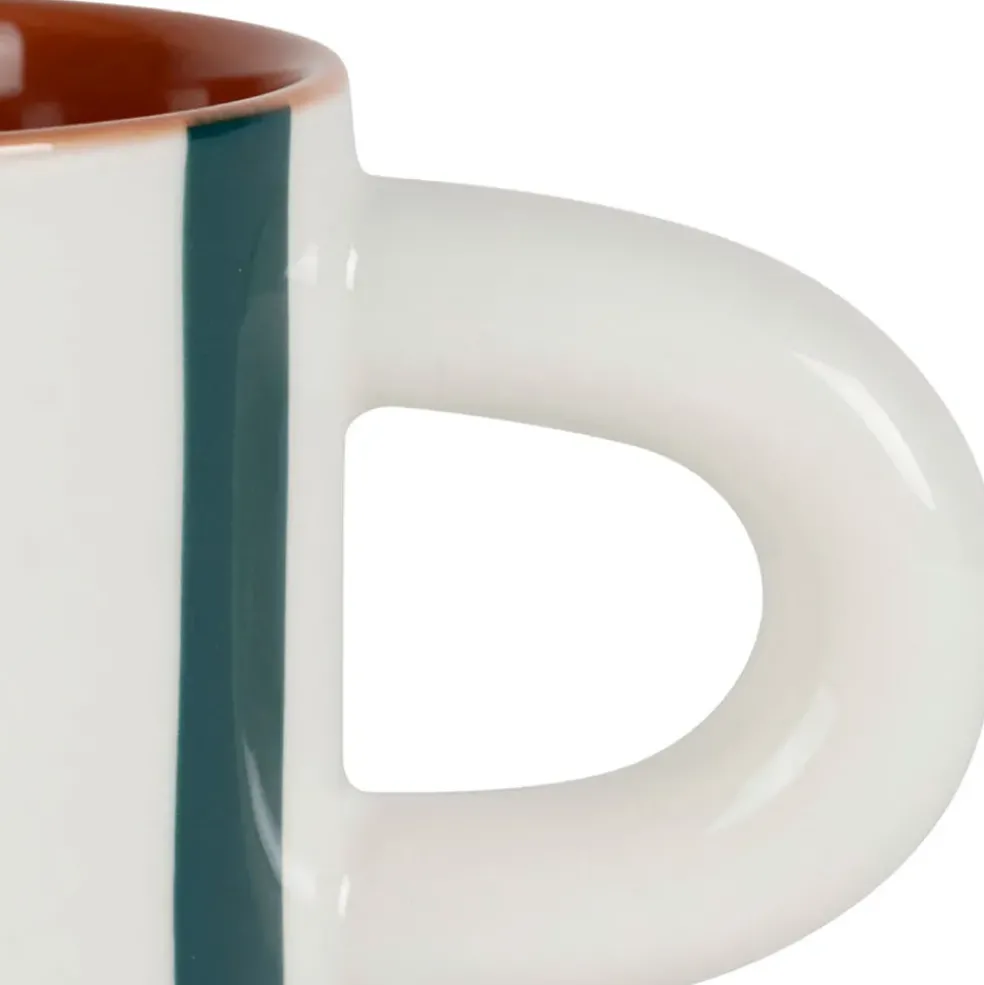 Tasse à café en grès rayée émeraude et blanc 17cl - Alaria