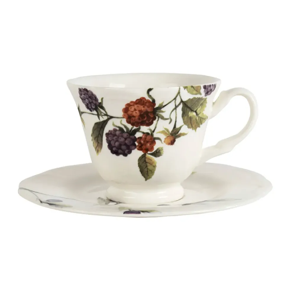 Tasse à thé et sous tasse en faïence blanche 22cl - Meredith