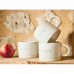 Tasse à thé papa en grès écru moucheté 30cl