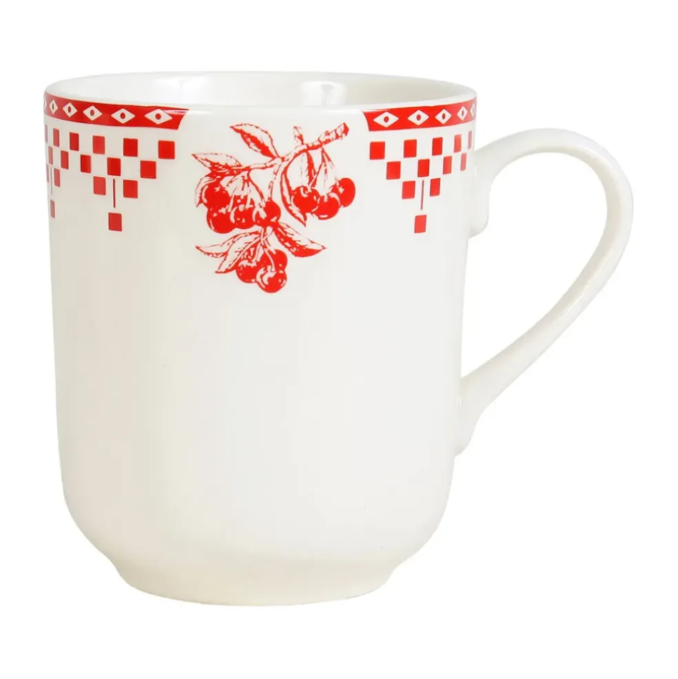 Tasse haute en faïence damier rouge - campagne