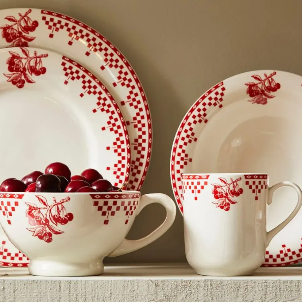 Tasse haute en faïence damier rouge - campagne