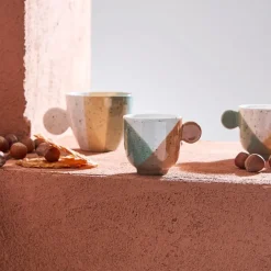 Tasses à café x4 en grès sauge et nude moucheté 14cl - Aurore