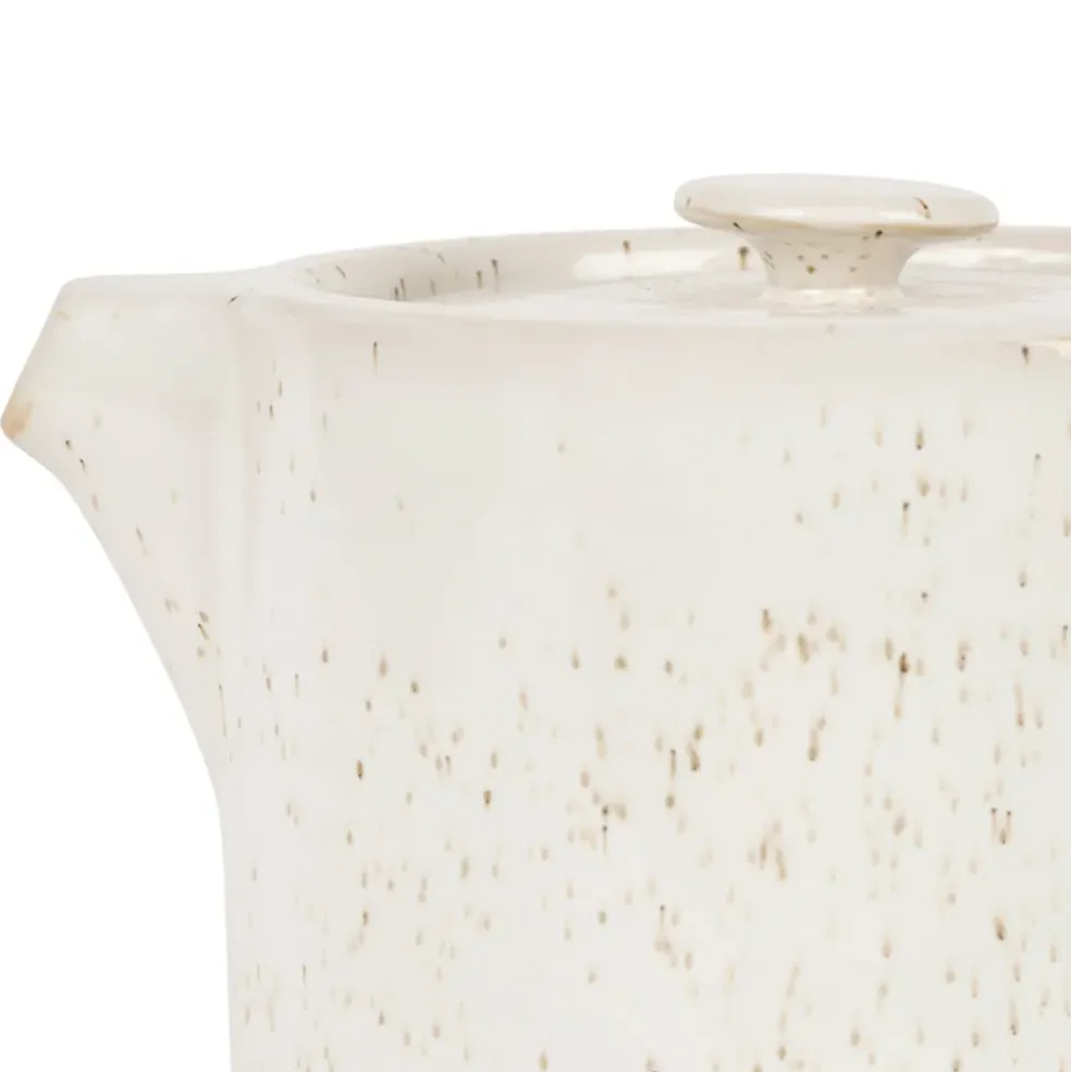 Théière en grès blanc moucheté et bois avec filtre - nordika