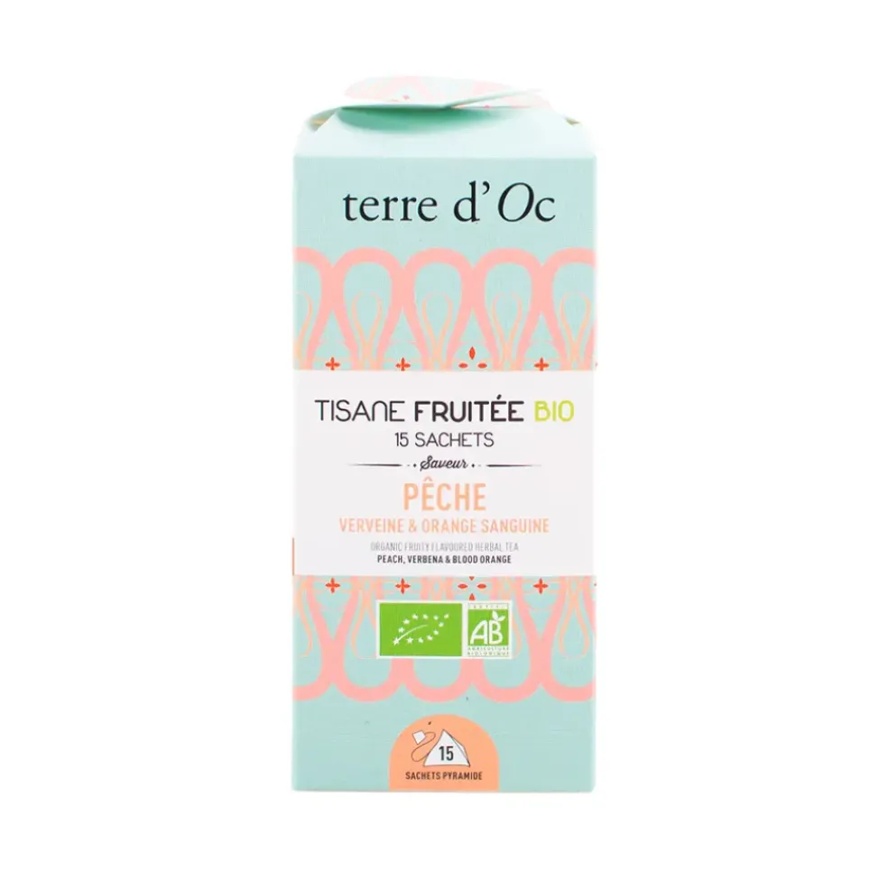 Tisane 15 sachets fruitée bio saveur pêche verveine et orange sanguine