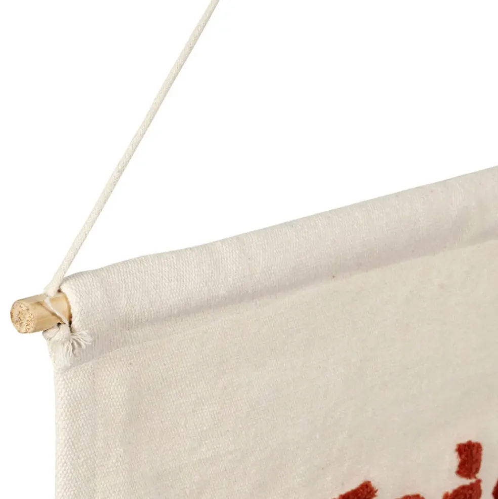 Toile maison amour en coton écru et rouge 66x50cm - Famille