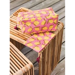 Trousse de toilette citron en coton rose