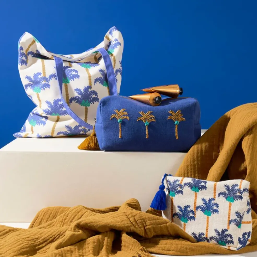 Trousse de toilette en coton et polyester indigo palmier - Mocoa
