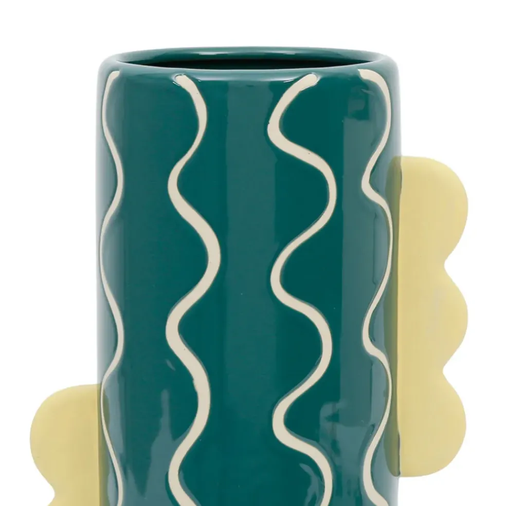 Vase cylindrique en grès émeraude et jaune h30cm - Lumi