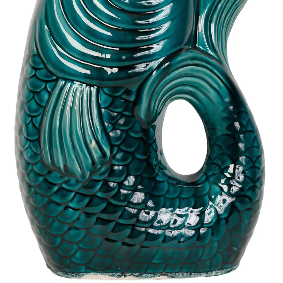 Vase Poisson en gres vert emeraude h39cm