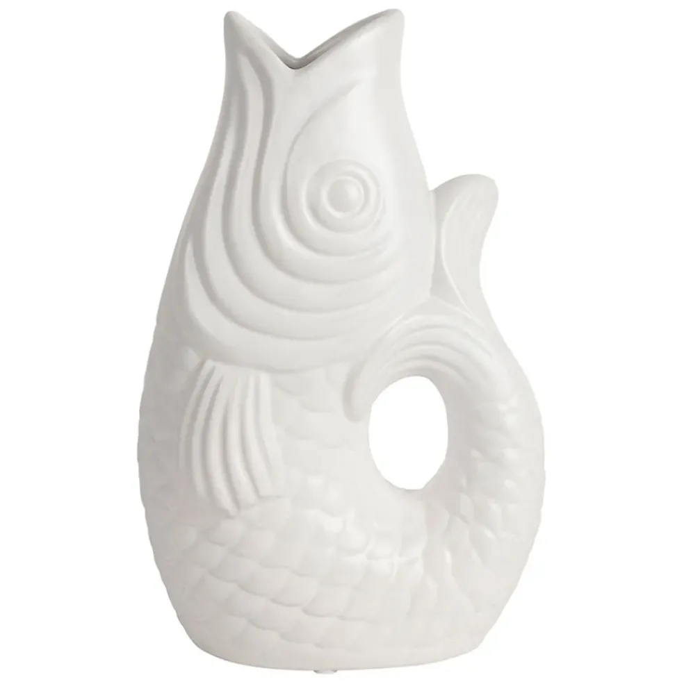 Vase poisson en grès blanc h30.5cm - mer
