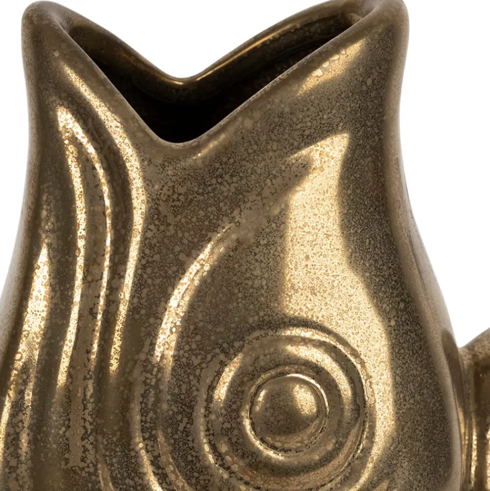 Vase poisson en grès doré h30.5 cm - Mer