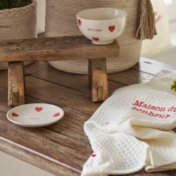 Vide poche rond en grès blanc moucheté d12cm - Famille